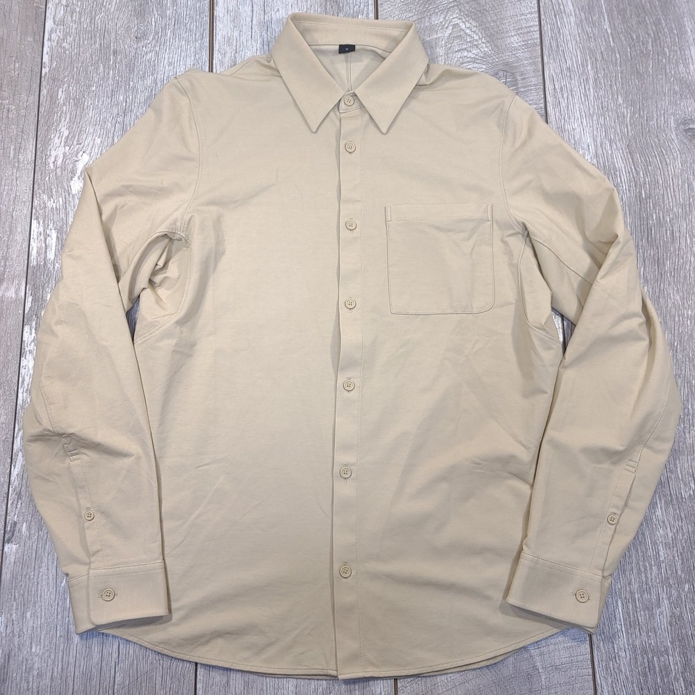 Lululemon Commission Shirt Mens Medium Tan Beige Long Sleeve Button Down Tech